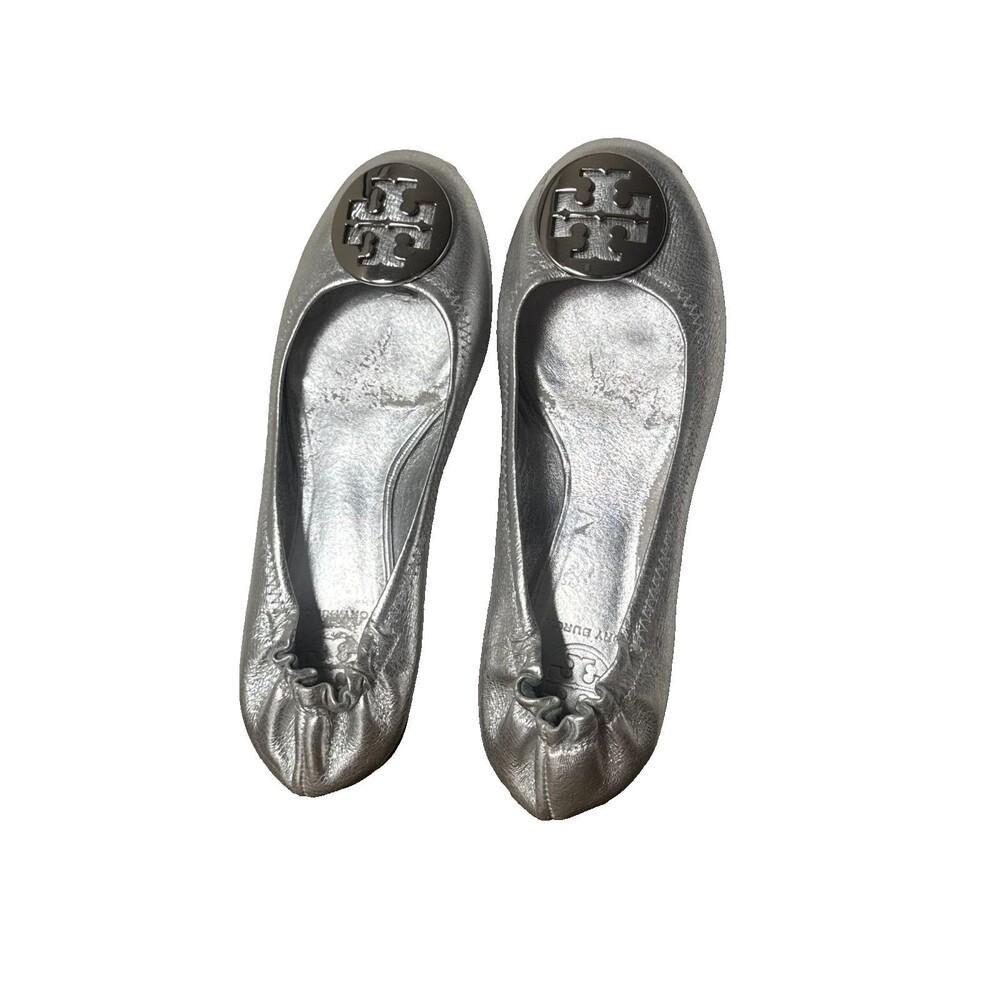 Tory Burch Silver Metallic Leather Ballet Flats Balletcore Preppy Y2K Womens 7M